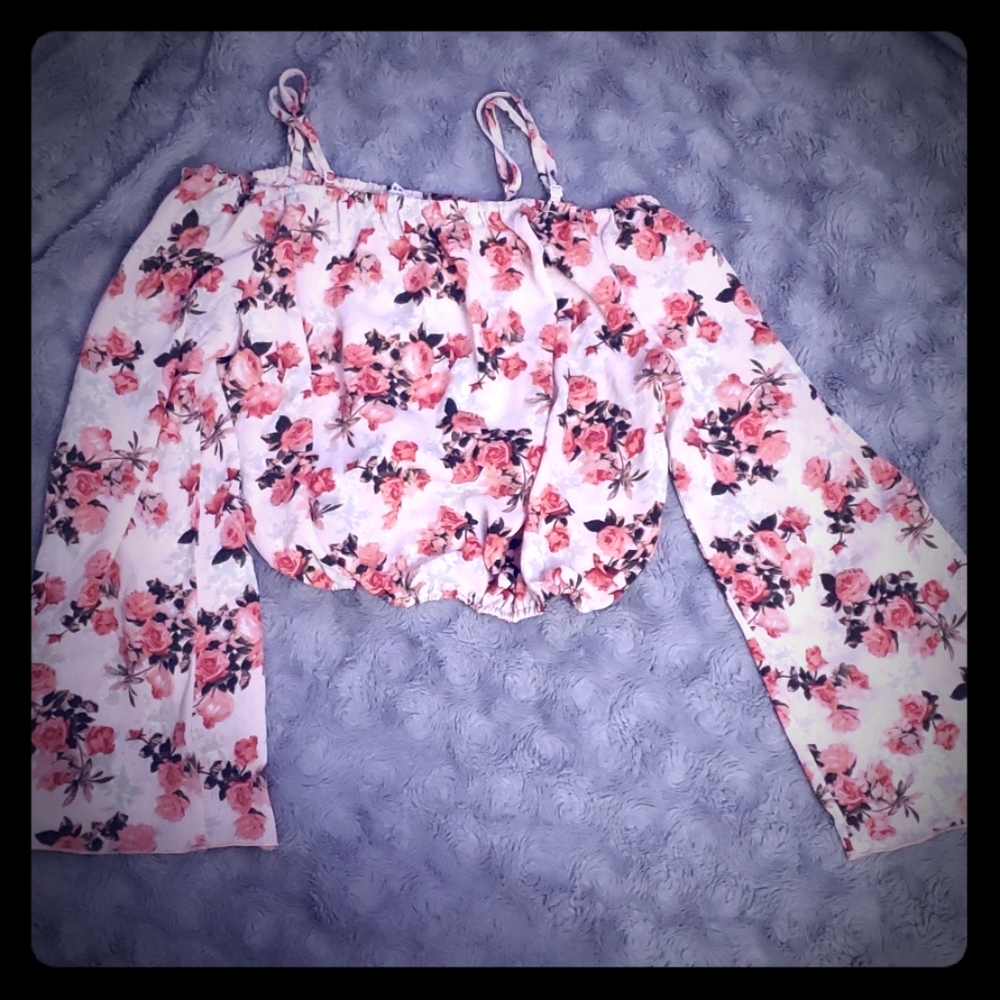 Floral drop shoulder crop shirt